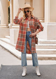 Fashion Loose Long Trench Coat Plaid Shirt