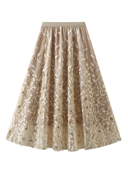 Sparkling Sequined Leaf Gauze Skirt