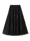 Nail Bead Stitching Pleated Mesh Skirt