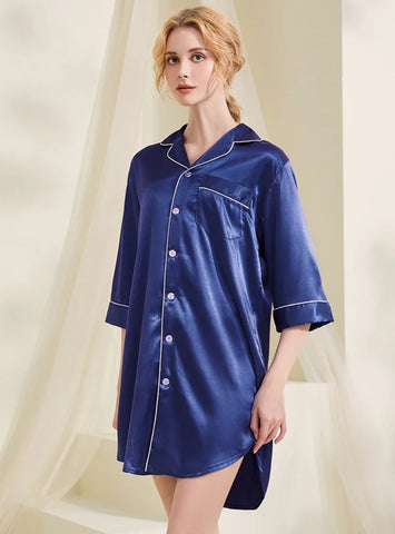 LOOSE SILK PAJAMAS V-NECK NIGHTGOWN