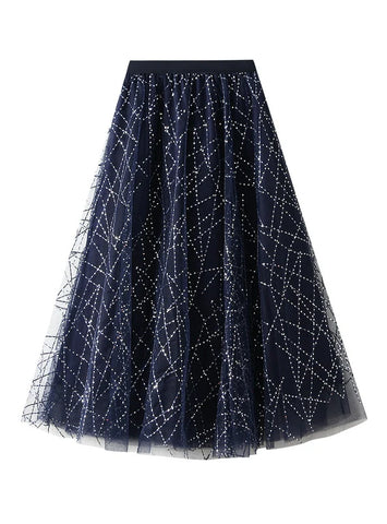 Sequined Pleated Gauze Skirt