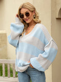 Loose V-neck Splicing Pullover Sweater