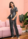 FASHION LEOPARD SHORT SLEEVE TROUSERS PAJAMAS