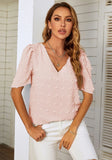 V-neck Chiffon Bubble Sleeve Short Sleeve Shirt