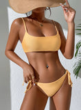 SEXY SOLID COLOR LACE-UP SPLIT SWIMSUIT