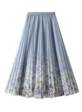 Floral Printed Gauze Pleated Skirt