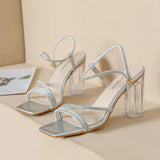 TRANSPARENT RHINESTONE THICK-HEELED HIGH-HEELED SANDALS