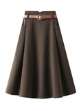 Women Pocket Woolen Skirt With Belt