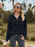 SOLID COLOR LAPEL BUTTON LOOSE LONG SLEEVE TOP