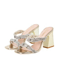 SQUARE-HEADED THICK-HEELED RHINESTONE SLIPPERS SANDALS