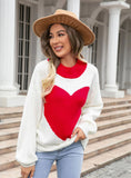 Heart Round Neck Knitted Pullover Sweater