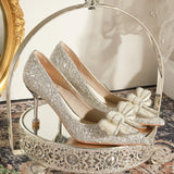 THIN HIGH HEEL SEQUINED PEARL WEDDING SHOES