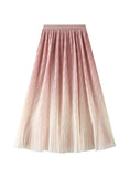 High Waist and Medium Length Gradient Mesh Skirt