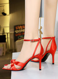 THIN HIGH-HEELED SATIN CROSSED OPEN-TOED SANDALS