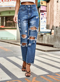 HOLE STRAIGHT CROPPED TROUSERS JEANS