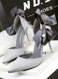 PEARL POINTED SATIN BOW SANDALS