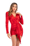 LONG SLEEVE V-NECK PARTY RED DRESS