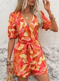 PRINTED SHORT SLEEVE V-NECK JUMPSUIT