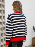 Striped Cardigan Color Matching Button Sweater Coat