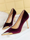 WOMEN'S HIGH HEEL METAL POINTED SUEDE SHOES