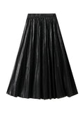 Metallic Bright Silk Long Pleated Skirt