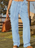 TROUSERS ADJUSTABLE DRAWSTRING PANTS JEANS