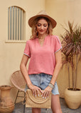 V-neck Chiffon Lace Short Sleeve Shirt