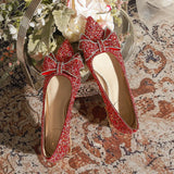 RED SEQUINS BOW POINTED WEDDING SHOES