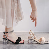 THICK-HEELED TRANSPARENT PEARL SANDALS