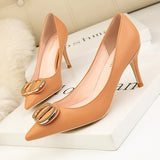 METAL BUCKLE THIN HIGH HEELS SHOES