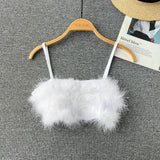 Pink Fluffy Feather Strap Top