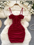 Sexy Red Lace Printed Bodycon Dress