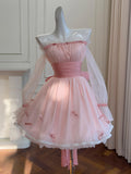 Sheer Mesh Sleeves Sweet Lolita Pink Dress