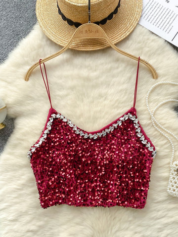 Rhinestone Sequined Crop Top