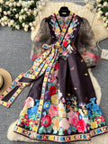 Satin Belt Floral Embroidered Kimono Maxi Dress