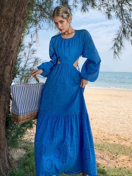 Eyelet Beach Blue Maxi Dress