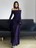 Off-the-Shoulder Elegance Side Slit Purple Maxi Dress