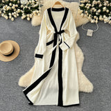 Long Black Elegant Beige Cardigan