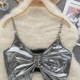 Chain Straps Bold Bow Silver Crop Top