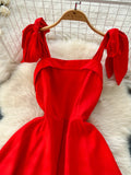 Charming Bow Tied Straps Red Sleeveless Dress