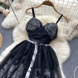 Flowing Layered Skirt Black Tulle Dress