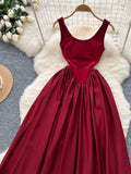 Simple Sleeveless Flowing Skirt Red PartyDress