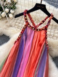 Striped Colorful Halter Neck Maxi Dress