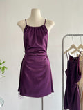 Suspender Bow Sexy Back Purple Dress