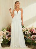 Sequin V Neck Sheer White A Line Prom Dress