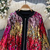 Stunning Ombre Design Sequin Bomber Jacket