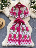 Bow Embroidered Fuchisa Floral Lace Dress