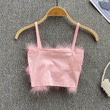 Pink Fluffy Feather Strap Top