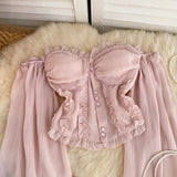 Chic Off-Shoulder Blush Pink Corset Blouse