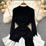 Dramatic Flared Sleeves Ruffled Hem Knit Dress